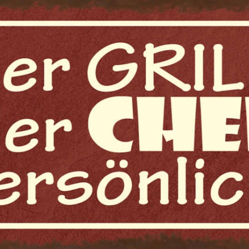 Schild Hier Grillt Der Chef Persönlich Grill Grillen BBQ 27x10 Blech od.Holz