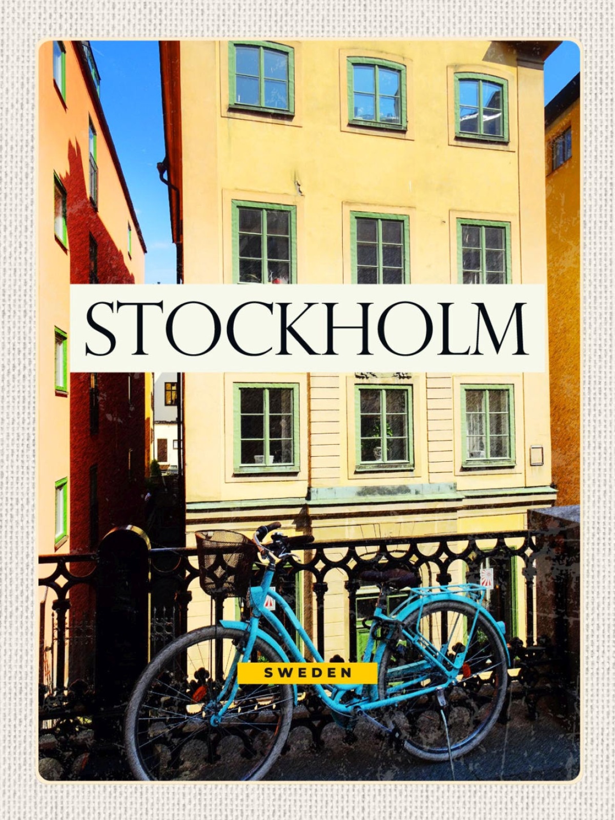 Schild Stockholm Sweden Schweden Stadt Haus Fahrrad 12x18 20x30 30x40 Blech/Holz