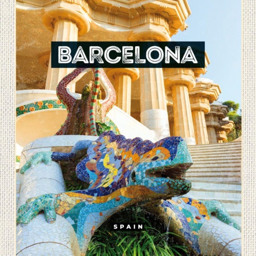 Schild Barcelona Spain Spanien Park Güell 12x18 20x30 30x40 Blech/Holz