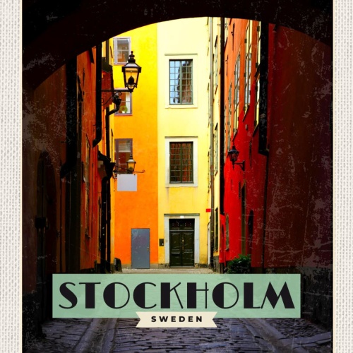 Schild Stockholm Sweden Schweden Stadt Gasse 12x18 20x30 30x40 Blech od. Holz