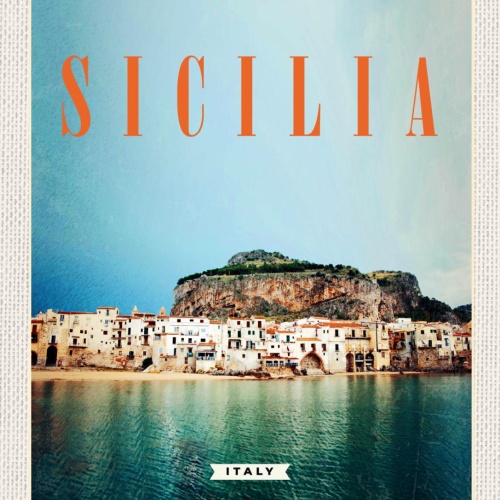Schild Sicilia Italy Sizilien Italien Cefalù Küste 12x18 20x30 30x40 Blech/Holz
