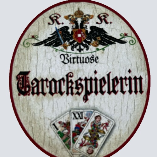KuK Nostalgie Holzschild Virtuose Tarockspielerin Karten Spiel Tarock Schild