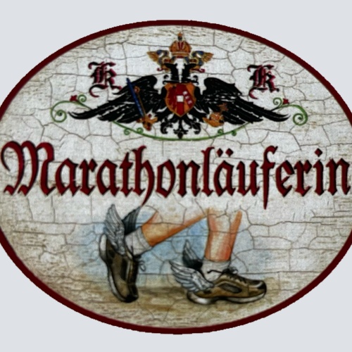 KuK Nostalgie Holzschild Marathonläuferin Marathon Lauf Laufen Rennen Schild