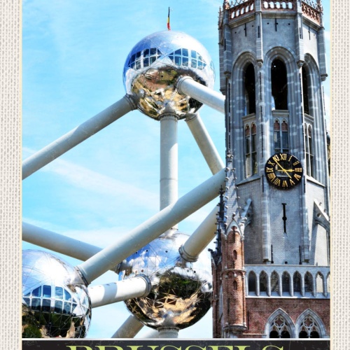 Schild Brussels Belgium Brüssel Belgien Atomium 12x18 20x30 30x40 Blech/Holz