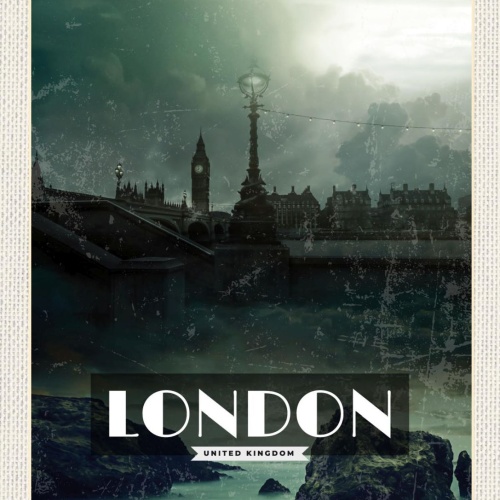 Schild London United Kingdom Stadt Nacht Themse GB 12x18 20x30 30x40 Blech/Holz