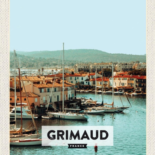 Schild Grimaud France Frankreich Hafen Schiffe 12x18 20x30 30x40 Blech od. Holz