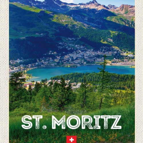 Schild St. Moritz Schweiz Ort Ansicht Gebirge 12x18 20x30 30x40 Blech od. Holz