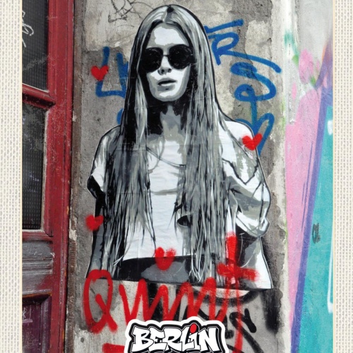 Schild Berlin Street Art Graffiti Frau Sonnenbrille 12x18 20x30 30x40 Blech/Holz