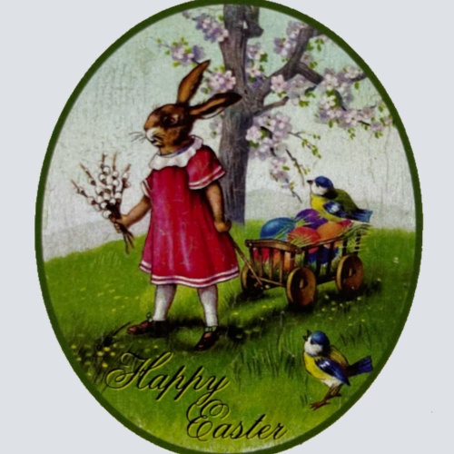 Nostalgie Holzschild Happy Easter Frohe Ostern Osterhase Ostereier Kleid Schild