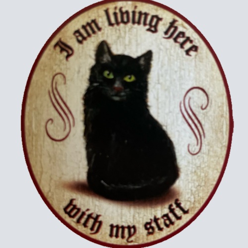 Nostalgie Holz Schild We Are Living Here With Our Staff Katzen Katze Personal