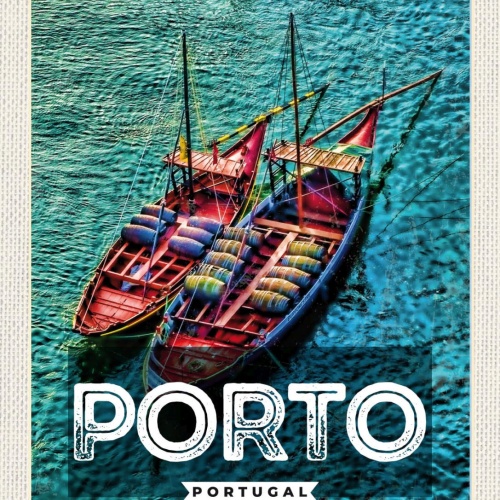 Schild Porto Portugal Boot Schiff Meer Stadt 12x18 20x30 30x40 Blech od. Holz