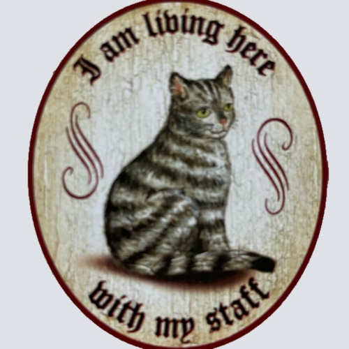 Nostalgie Holz Schild We Are Living Here With Our Staff Katzen Katze Personal