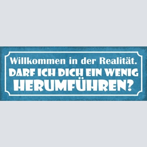 Schild willkommen in der realität darf ich dich ein wenig herumführen 27x10