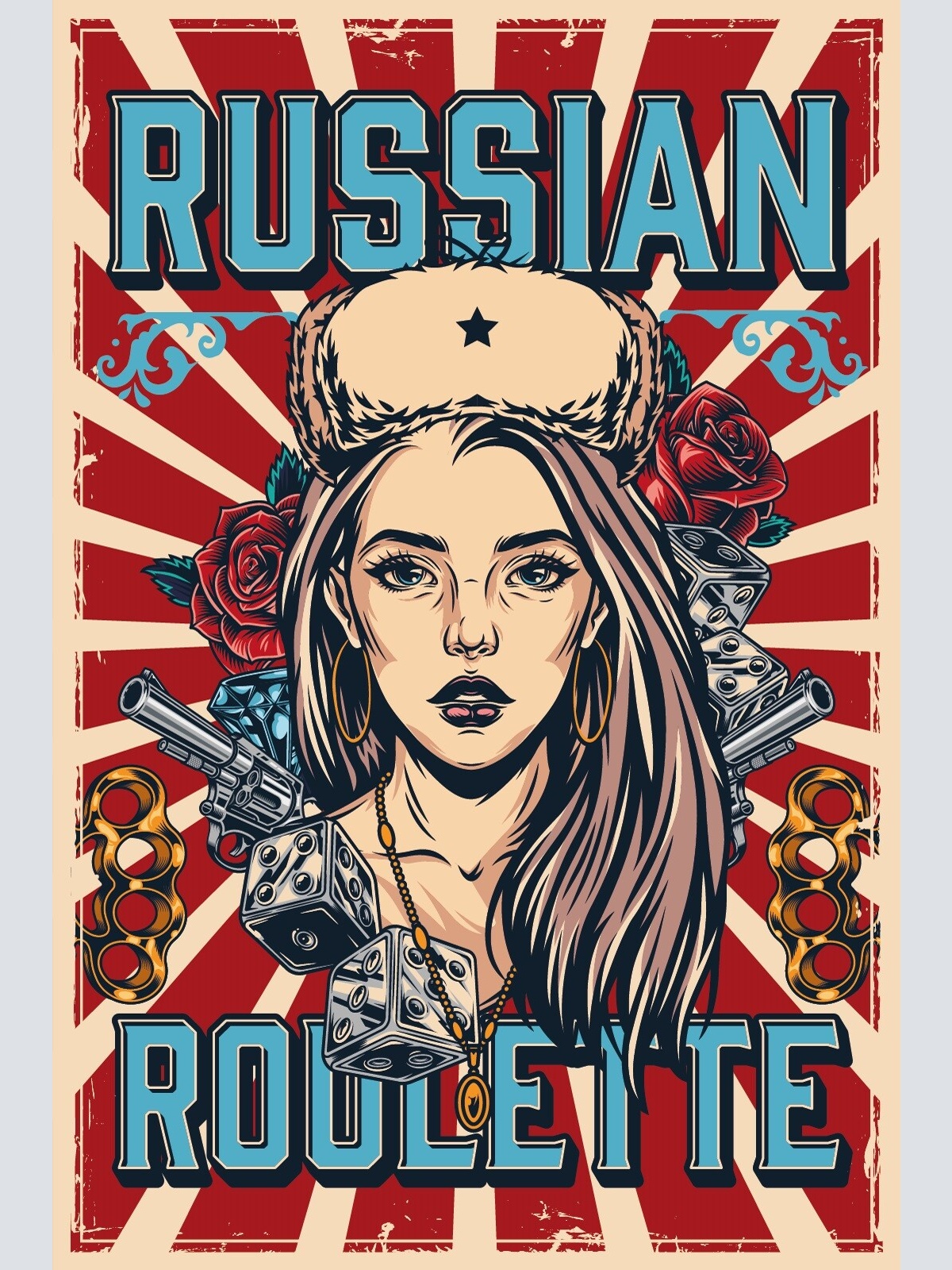 Nostalgie Schild Russian Roulette Frau 12x18 / 20x30 / 30x40 Blech od. Holz