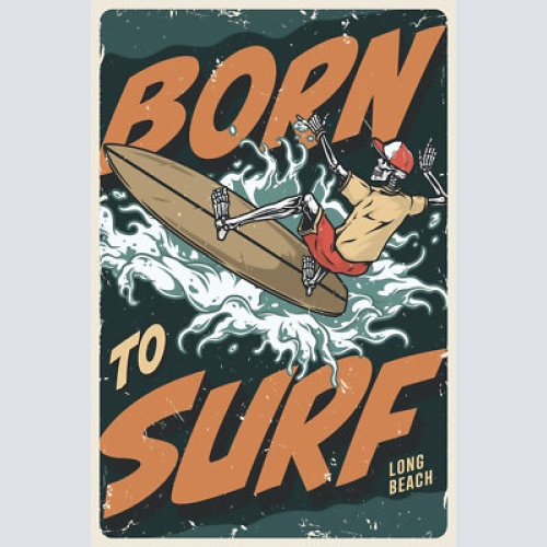 Nostalgie schild born to surf surfen skelett 12x18 / 20x30 / 30x40 blech od.holz