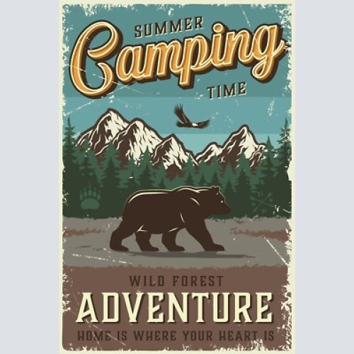 Nostalgie schild summer camping time bär 12x18 / 20x30 / 30x40 blech od. holz