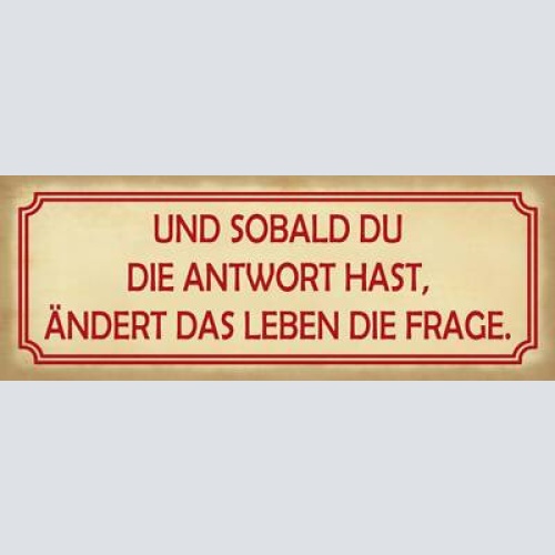 Schild und sobald du die antwort hast ändert das leben die frage 27x10