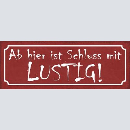 Schild ab hier ist schluss mit lustig ernsthaft leben seriös 27x10 blech od.holz