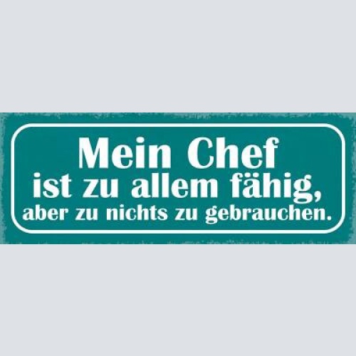 Schild mein chef ist zu allem fähig aber zu nichts zu gebrauchen arbeit 27x10