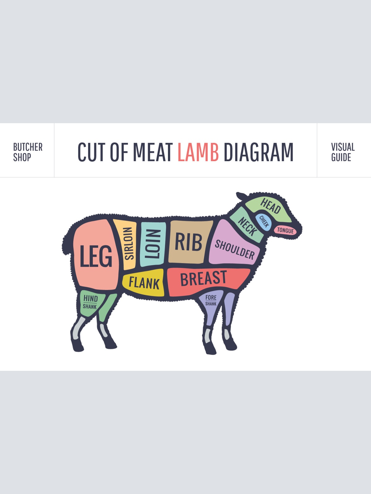 Nostalgie Schild Cuts of Lamb Lamm Diagr. 12x18 / 20x30 / 30x40 Blech od. Holz