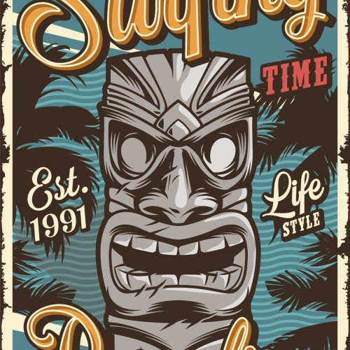 Nostalgie Schild Surfing Time Paradise Tiki 12x18 / 20x30 / 30x40 Blech od. Holz