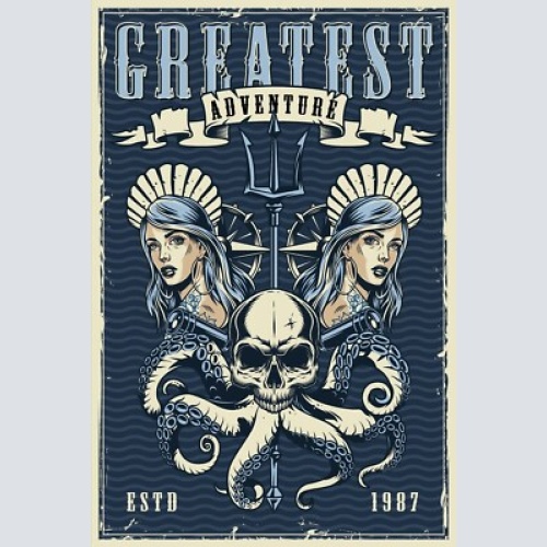 Nostalgie schild great.adv. kraken dreizack 12x18 / 20x30 / 30x40 blech od. holz