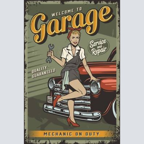Nostalgie schild welcome to garage frau auto 12x18 / 20x30 / 30x40 blech od.holz
