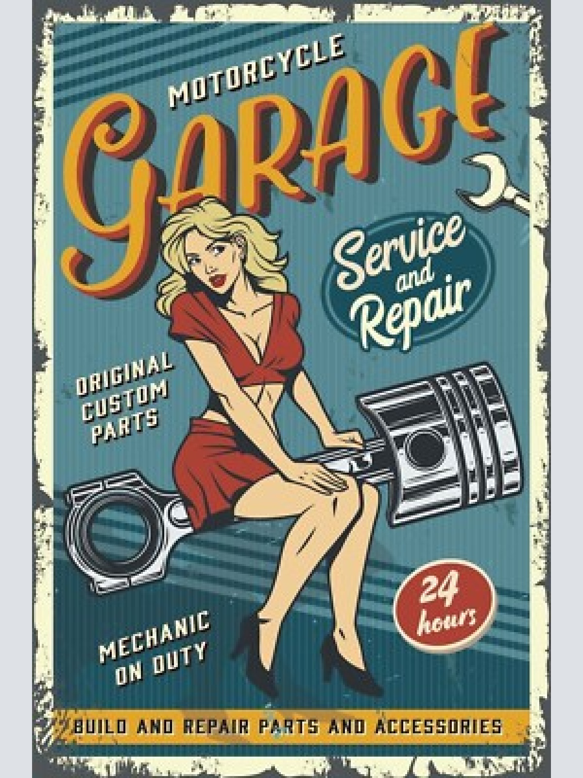 Nostalgie schild motorcycle garage motorrad 12x18 / 20x30 / 30x40 blech od. holz