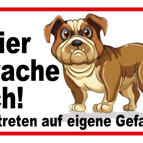 Nostalgie Schild Hier wache ich! Hund 12x18 / 20x30 / 30x40 Blech od. Holz
