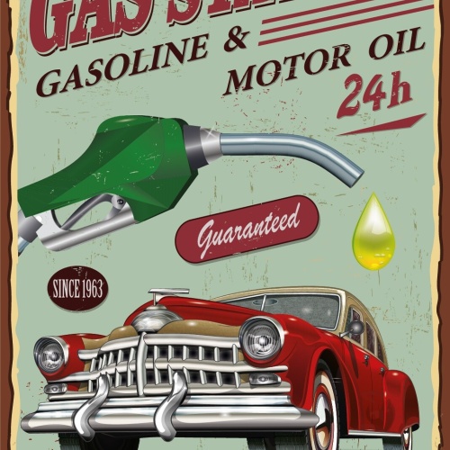 Nostalgie Schild Gas Station Tankstelle Oil 12x18 / 20x30 / 30x40 Blech od. Holz