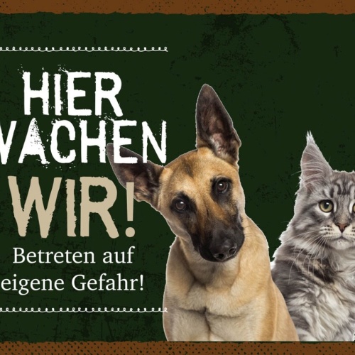 Schild Hier Wachen Wir Hund Katze Gefahr Tier 12x18 20x30 30x40 Blech/Holz