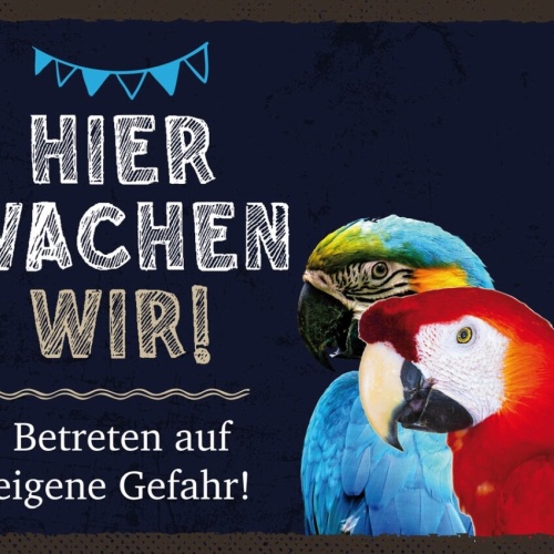 Schild Hier Wachen Wir Papagei Vögel Gefahr Tier 12x18 20x30 30x40 Blech/Holz