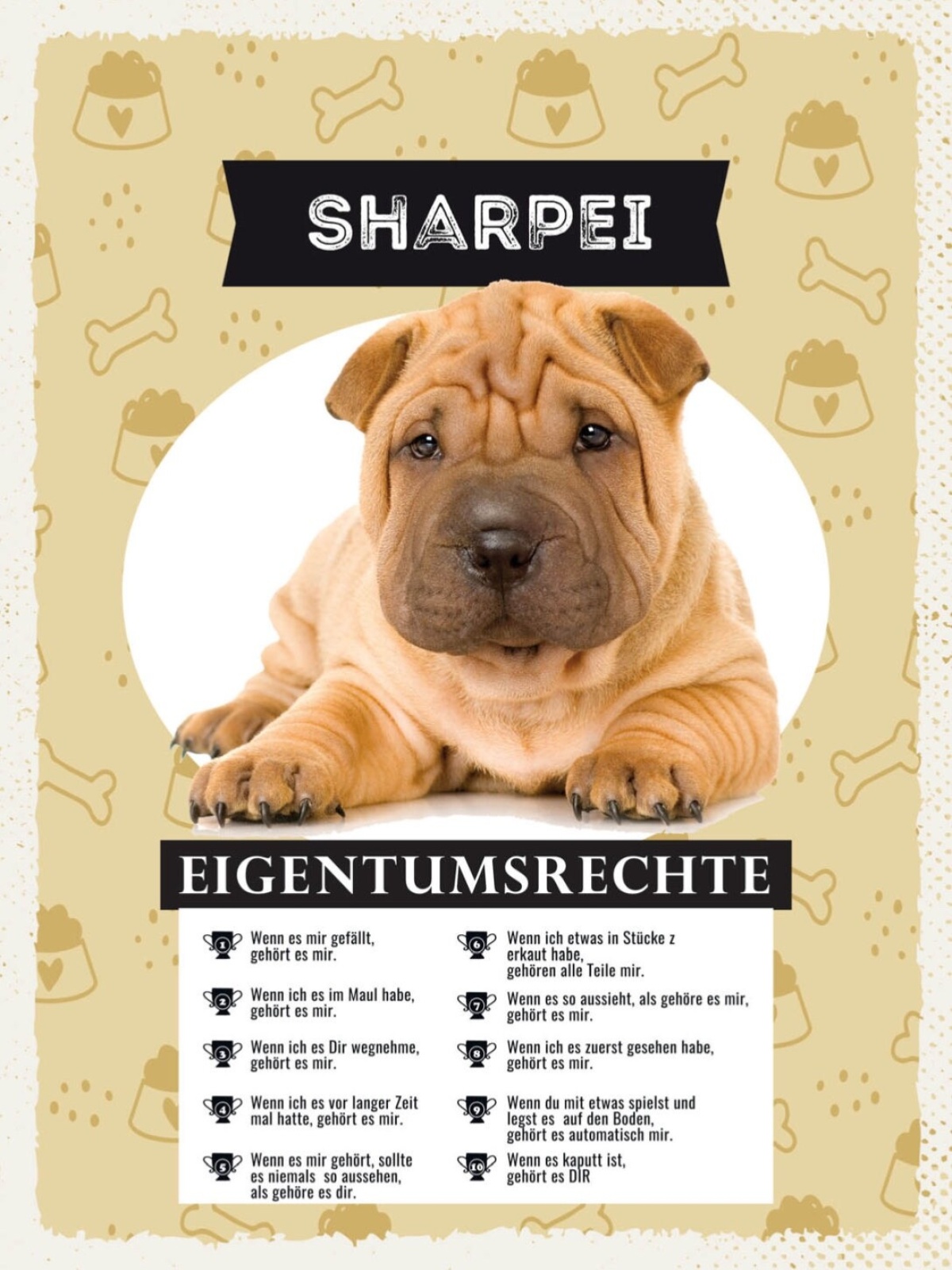 Schild Shar Pei Eigentumsrechte Hund Tier Liebe 12x18 20x30 30x40 Blech/Holz