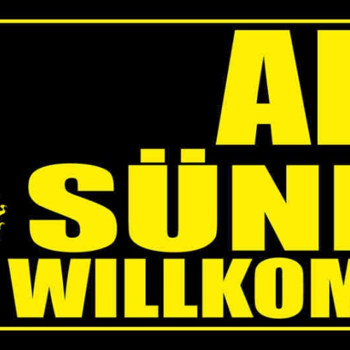 Schild Alle Sünder Willkommen Teufel Hölle Himmel Sünde 27 x 10 Blech od. Holz