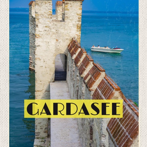 Schild Gardasee Italien See Schiff Turm Mauer 12x18 20x30 30x40 Blech od. Holz