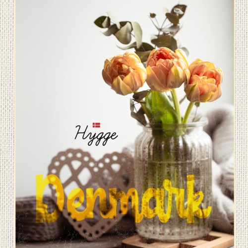 Schild Denmark Dänemark Blumen Vase Hygge 12x18 20x30 30x40 Blech/Holz