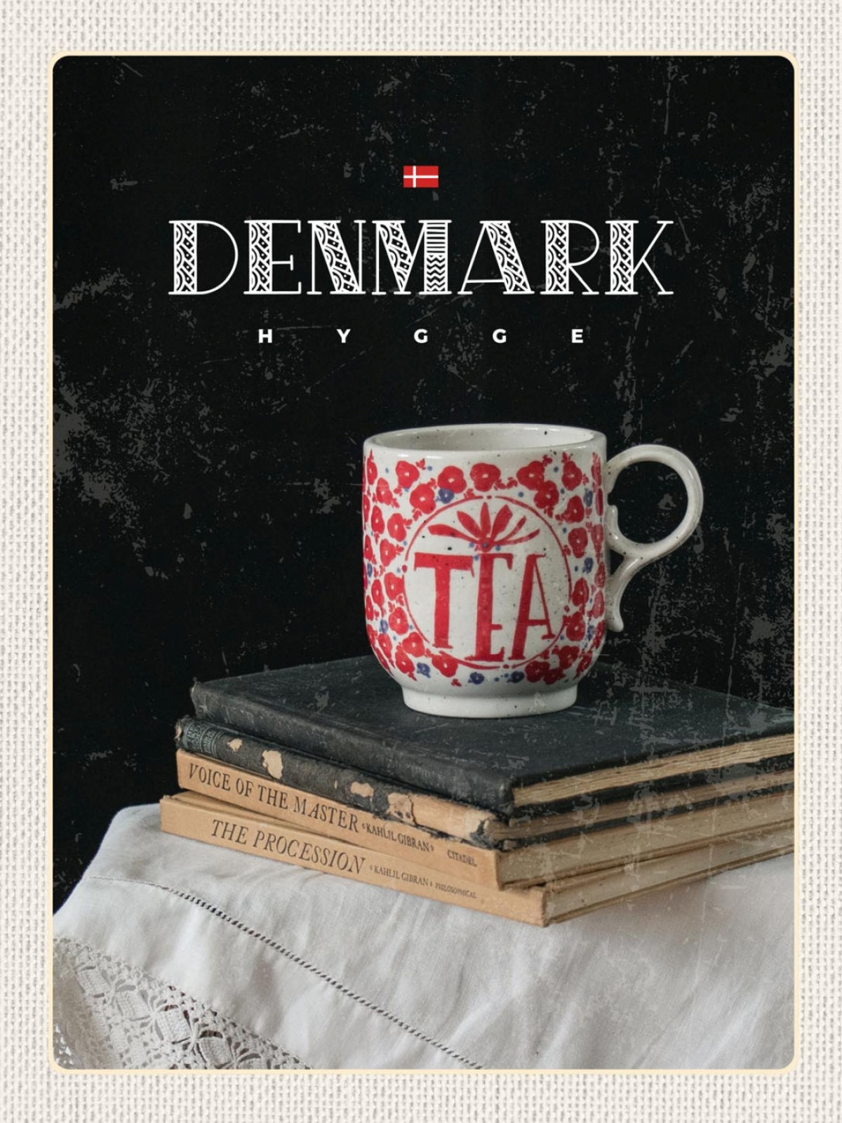 Schild Denmark Dänemark Tee Tasse Bücher Hygge 12x18 20x30 30x40 Blech/Holz