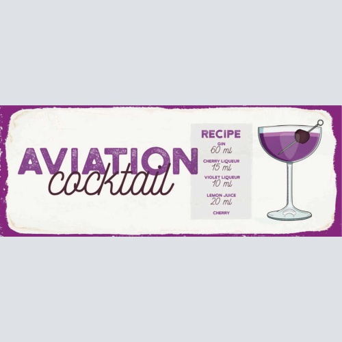 Schild Aviation Cocktail Rezept Bar Alkohol Drink Gin Likör 27x10 Blech od.Holz