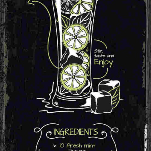 Schild Mojito Cocktail Rezept Bar Alkohol Drink Rum Minze 27x10 Blech od.Holz