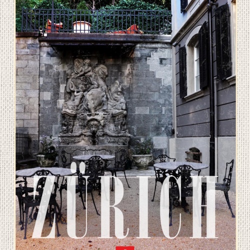 Schild Zürich Neptun Brunnen Hotel Florhof Schweiz 12x18 20x30 30x40 Blech/Holz