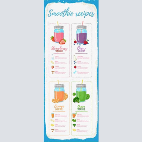 Schild smoothy recipes rezept erdbeere orange beere grün 27x10 blech od.holz