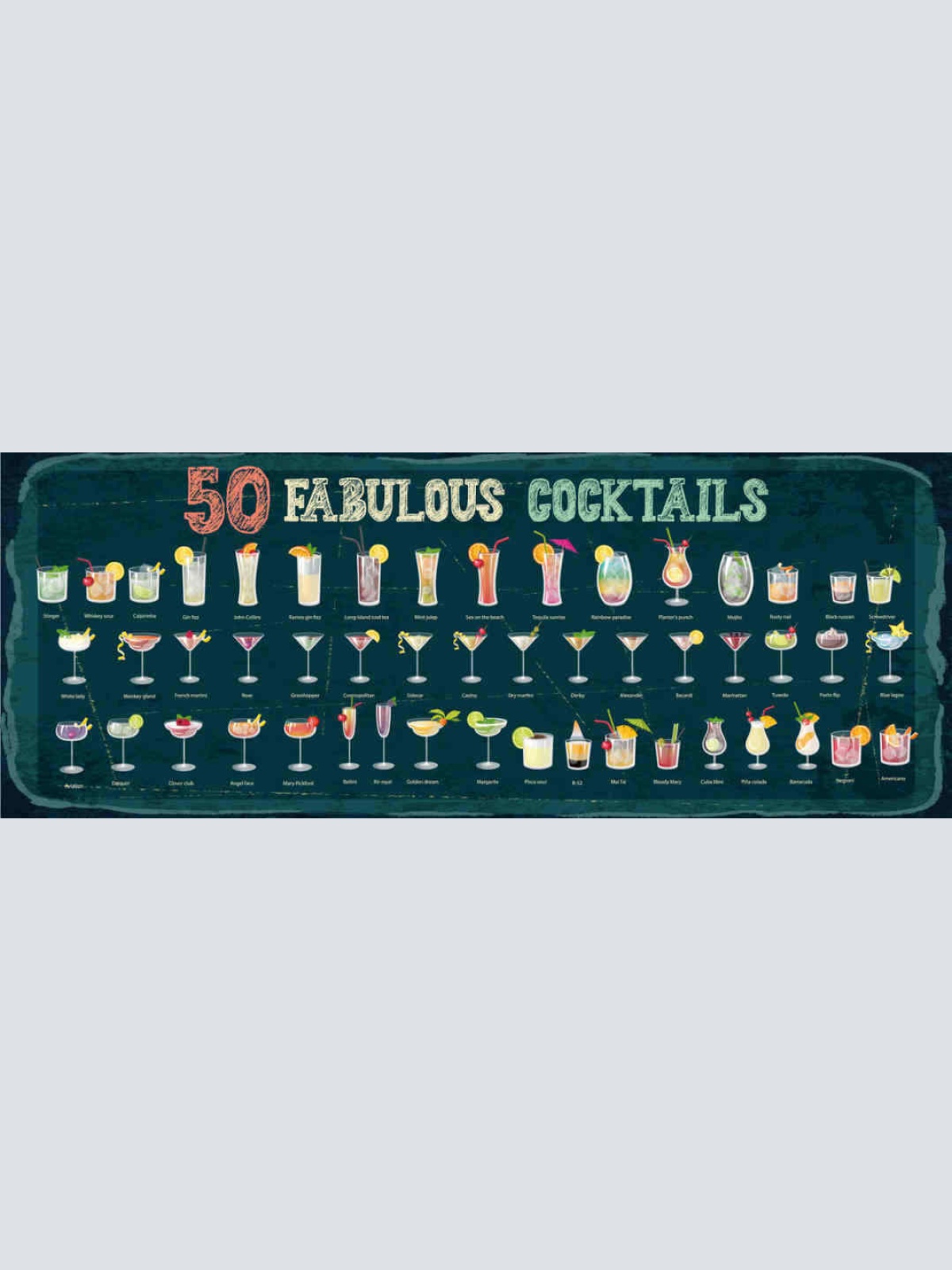 Schild 50 Fabulous Cocktails Übersicht Alkohol Drinks Bar 27x10 Blech od.Holz