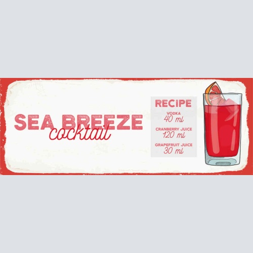 Schild Sea Breeze Cocktail Rezept Bar Alkohol Drink Wodka 27x10 Blech od.Holz