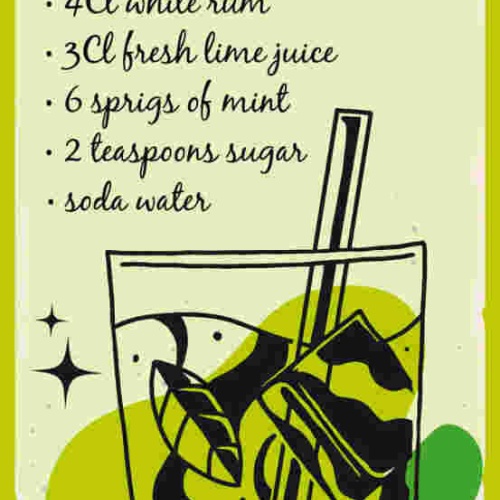Schild Mojito Cocktail Rezept Bar Alkohol Drink Rum Minze 27x10 Blech od.Holz