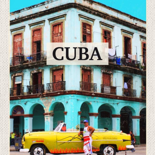 Schild Cuba Kuba Auto Oldtimer Gebäude 12x18 20x30 30x40 Blech od. Holz