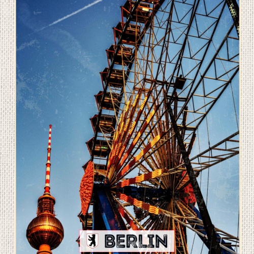 Schild Berlin Deutschland Fernsehturm Riesenrad 12x18 20x30 30x40 Blech od. Holz