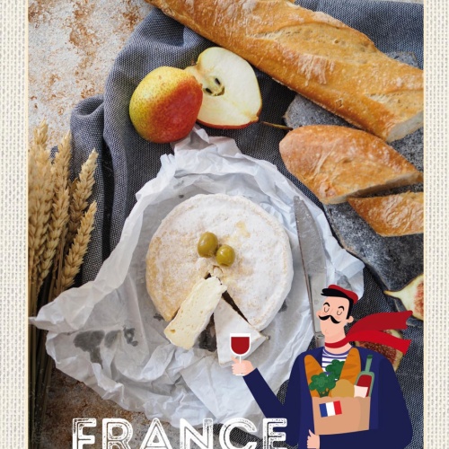 Schild France Frankreich Camembert Käse Baguette 12x18 20x30 30x40 Blech/Holz