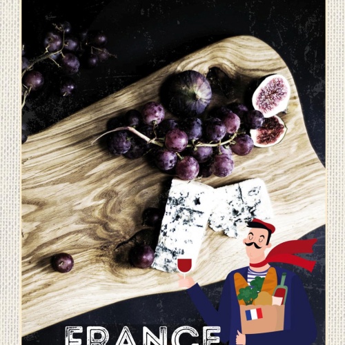 Schild France Frankreich Gorgonzola Käse Trauben 12x18 20x30 30x40 Blech/Holz