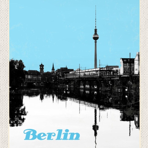 Schild Berlin Deutschland Stadt Ansicht Fernsehturm 12x18 20x30 30x40 Blech/Holz
