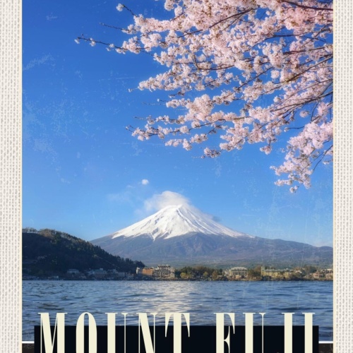 Schild Japan Mount Fuji San Berg Sakura Baum 12x18 20x30 30x40 Blech od. Holz